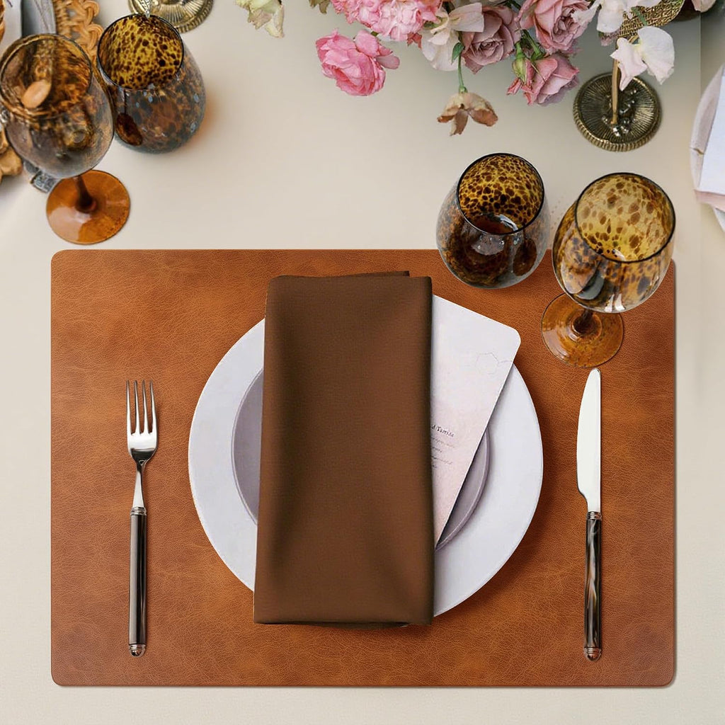 Faux Leather Placemats, Vinyl Placemats Heat Resistant - Set of 4