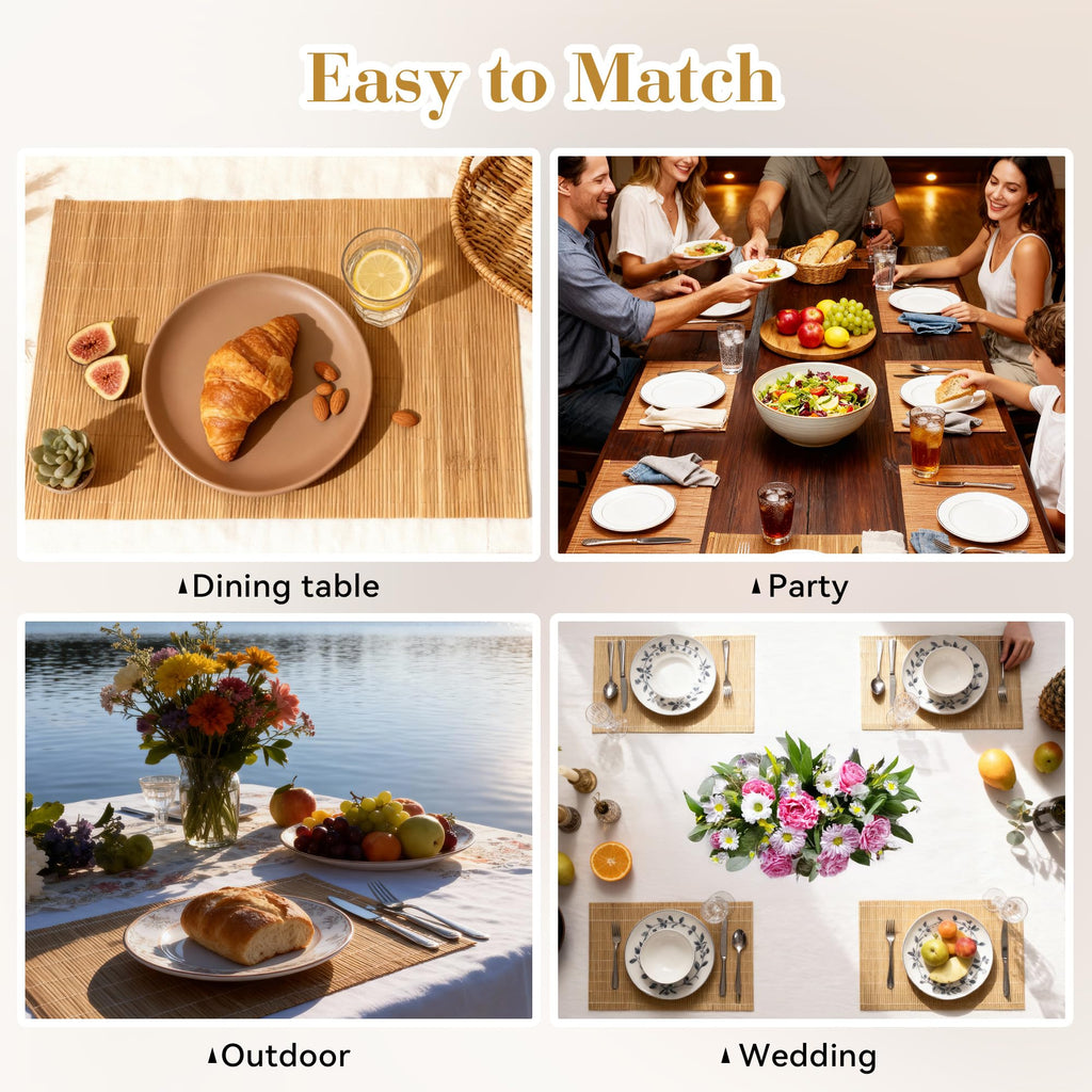 4-Pack Bamboo Placemats,Woven Heat-Resistant Rectangular Table Mats,Natural Dining Place Mats,Rustic Japanese Style