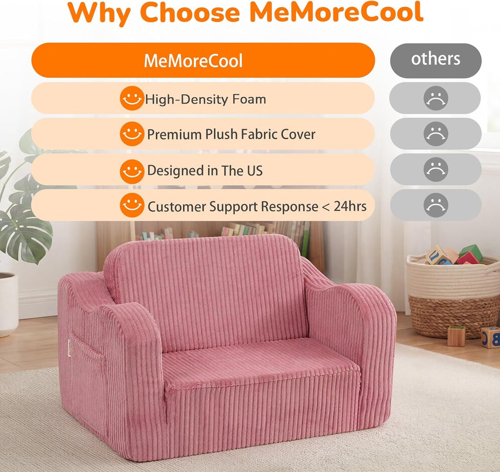 Kids Couch, Pink Corduroy in-1 Fold Out Sofa Chair for Girls