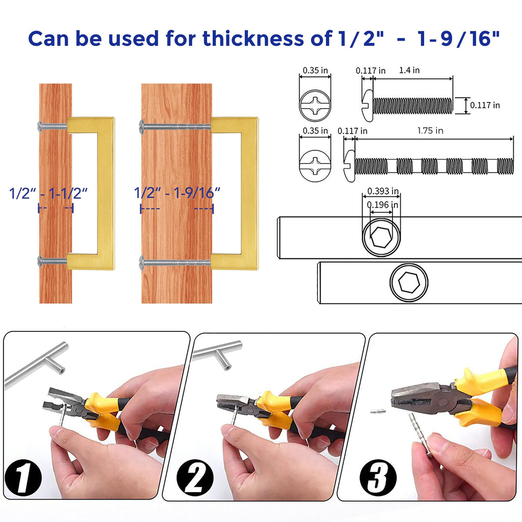 Gold Square Pulls Cabinet Handles,4 Inch,5 Pack