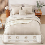 Monbix Queen Comforter Set - 7 Pieces Beige Bed in a Bag Queen Bedding Sets with Comforters