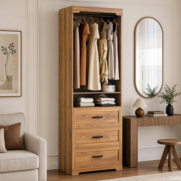 Freestanding Closet System with Adjustable Shelves & 3 Drawers