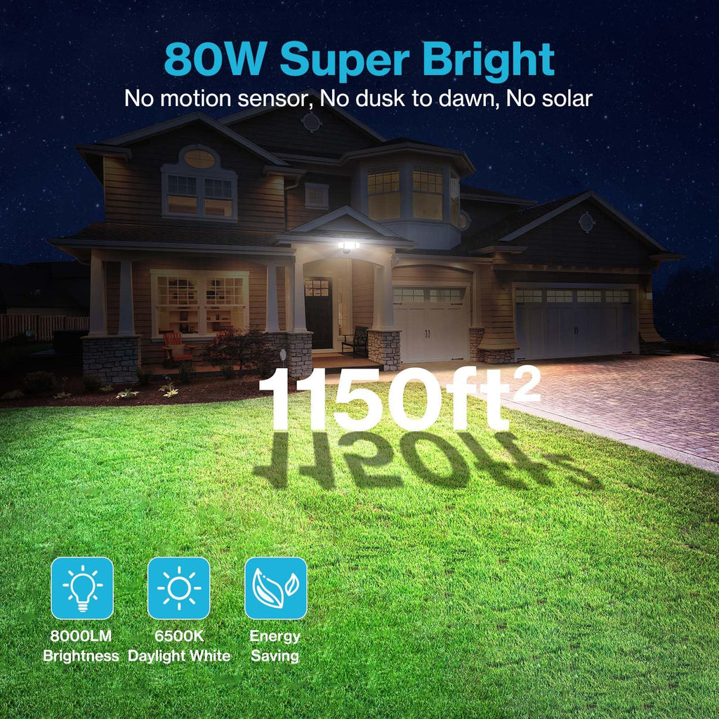 80W Flood Lights Outdoor 2 Pack, Switch Controlled LED Security Lights, 6500K Outside Floodlight, IP65