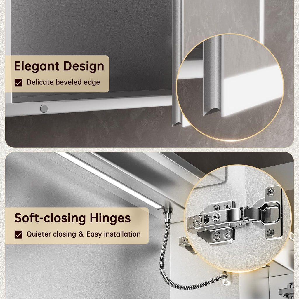 96"x40" LED Lighted Medicine Cabinet Mirror with Electrical Outlet & USB, Anti-Fog, 3 Color Temperature Stepless