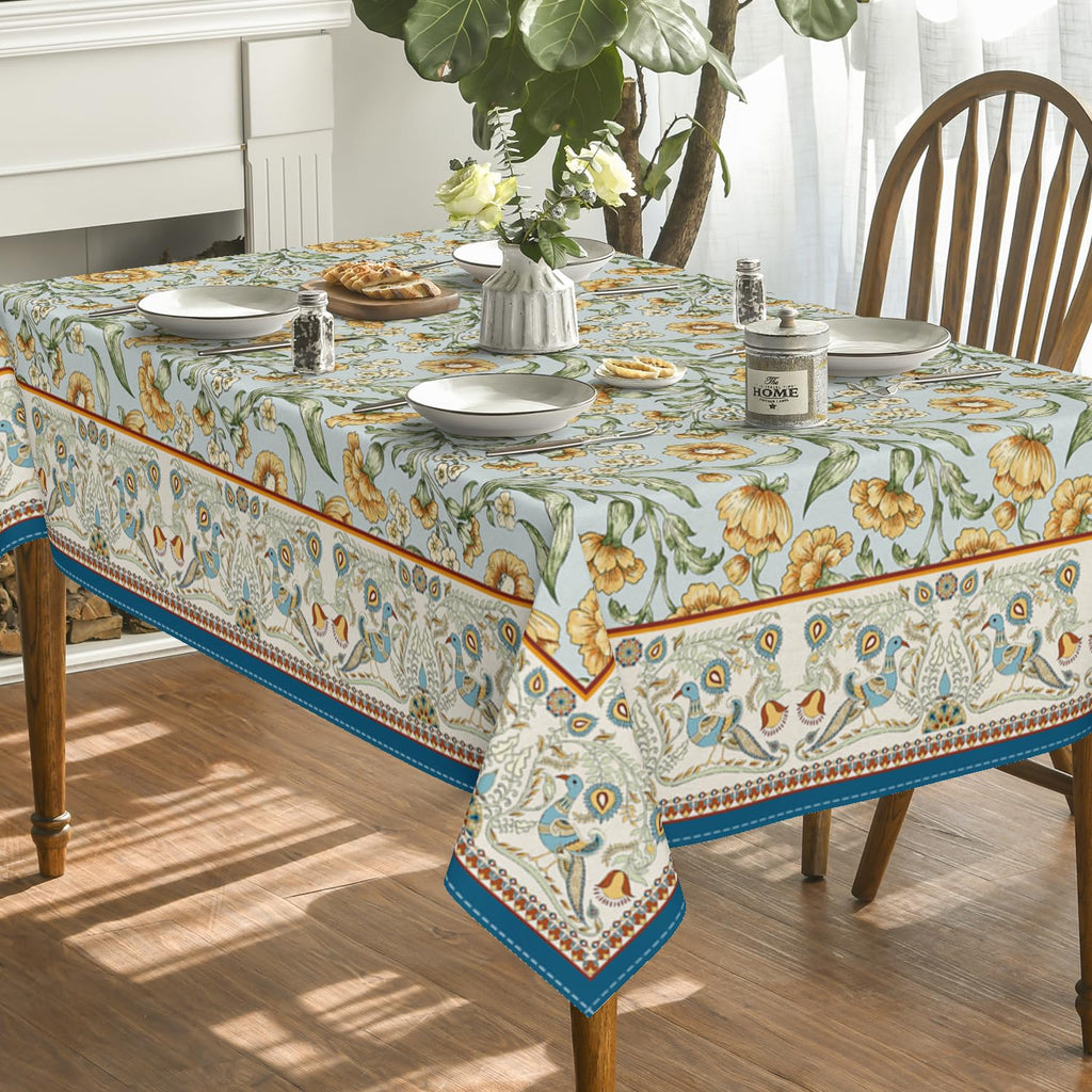 Floral Bordered French Rectangular Tablecloth, 60x120 Inch
