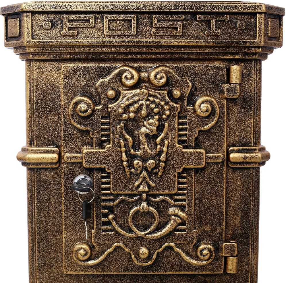 Copper Mailbox, Large Lockable Package Drop Box with Roman Statue, Rustproof Cast Aluminum Mail Boxes Mount Design (2)
