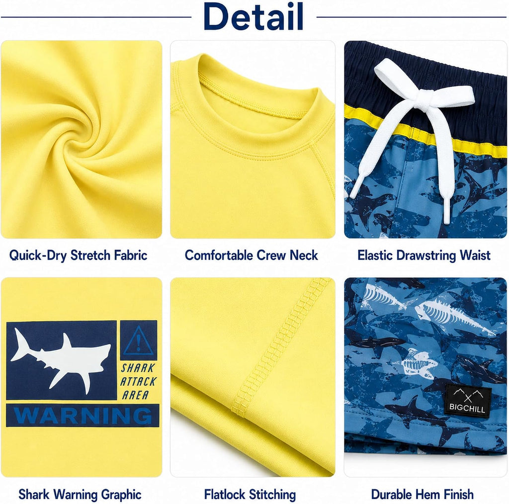 Boys Piece UPF 50 Short Sleeve Rash Guard & Swim Trunks