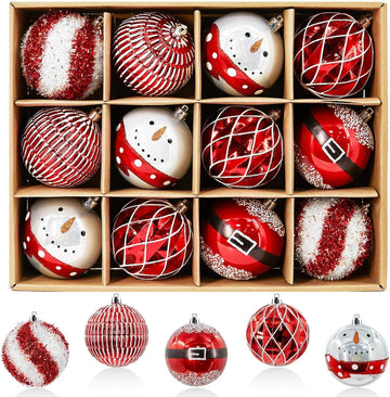 3.12-Inch Christmas Balls Ornaments for Tree, Red & White - Set of 12