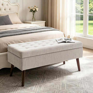 43.3" End of Bed Storage Bench, Tufted Foot Bench for End of Bed, Entryway Storage Ottoman Bench, Footstools Bedroom