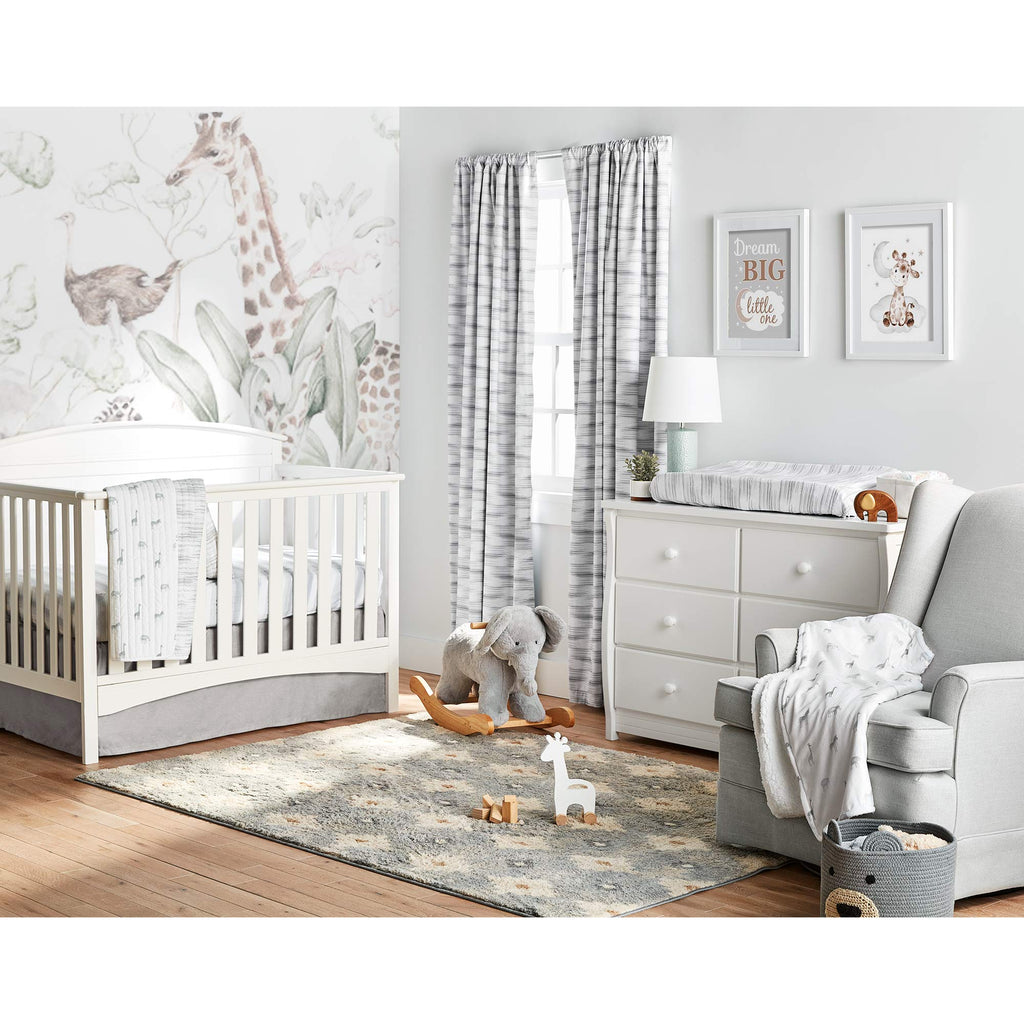Baby Printed Linen Textured Solid Crib Skirt, Gray 52"L x 28"W + 16" Drop