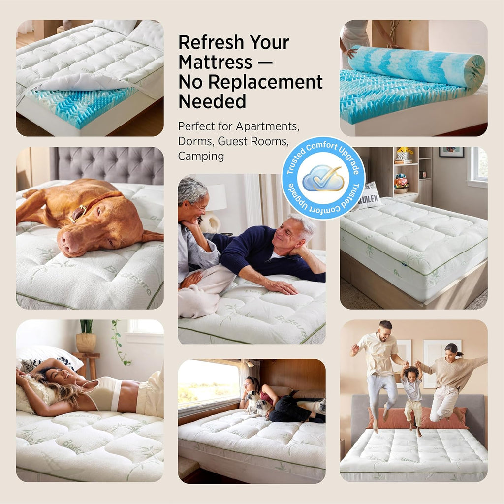 2-in-1 Mattress Topper, 5 Inch Memory Foam Mattress Topper Queen, 3 Inch Memory Foam + 2 Inch Viscose Made from