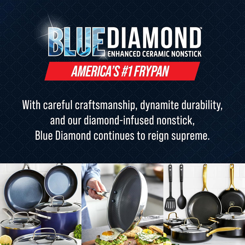 Hybrid 12 Piece Stainless Steel Nonstick Cookware Set | PFAS-Free Ceramic Nonstick Pots & Pans, Diamond Bond