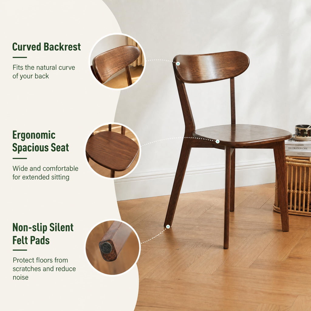 Oak Dining Chairs, Kitchen Chairs, 100% Solid Wood Modern Dinner Chair with Curved Backrest, Dining Room Chair (1PK