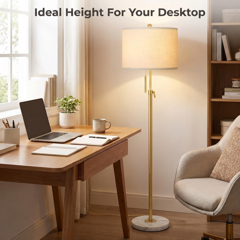 Gold Floor Lamps, 55"-67" Height Adjustable Modern Tall Lamp, 3-Way Dimmable Standing Lamp Office Reading Corner