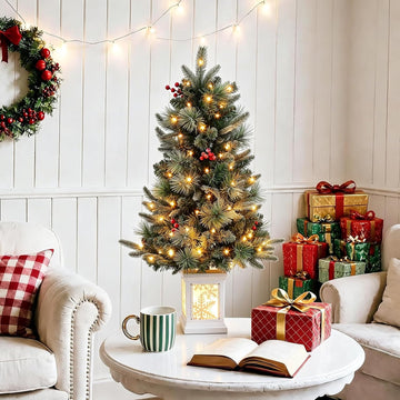 3FT Plug-in Artificial Christmas Tree with 78 Light & Snowflake Base, 1 Pcs
