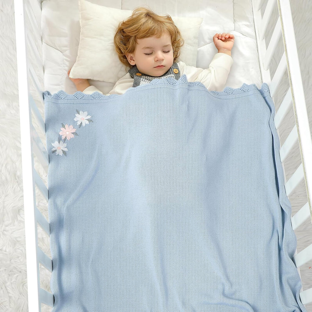 100% Traceable Cotton Baby Blanket for Girls Boys, 40x30 Inch, Blue