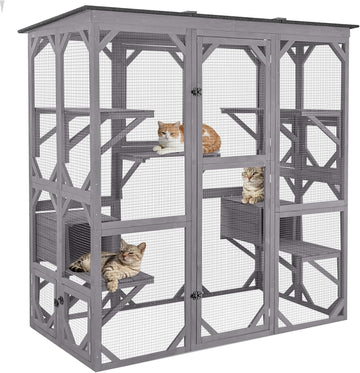 Catio Outdoor Cat Enclosure with 7 Platforms, 2 Resting Boxes, Large Window Cat House for 6-8 Mulitiple Cats Walk