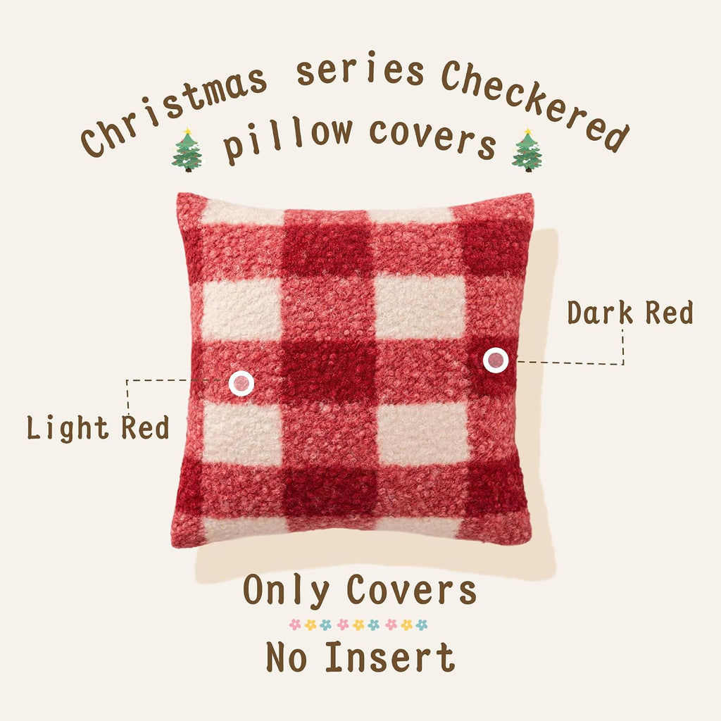 Red White Plaid Christmas Throw Pillow Covers 18x18 Inch - Set of 2