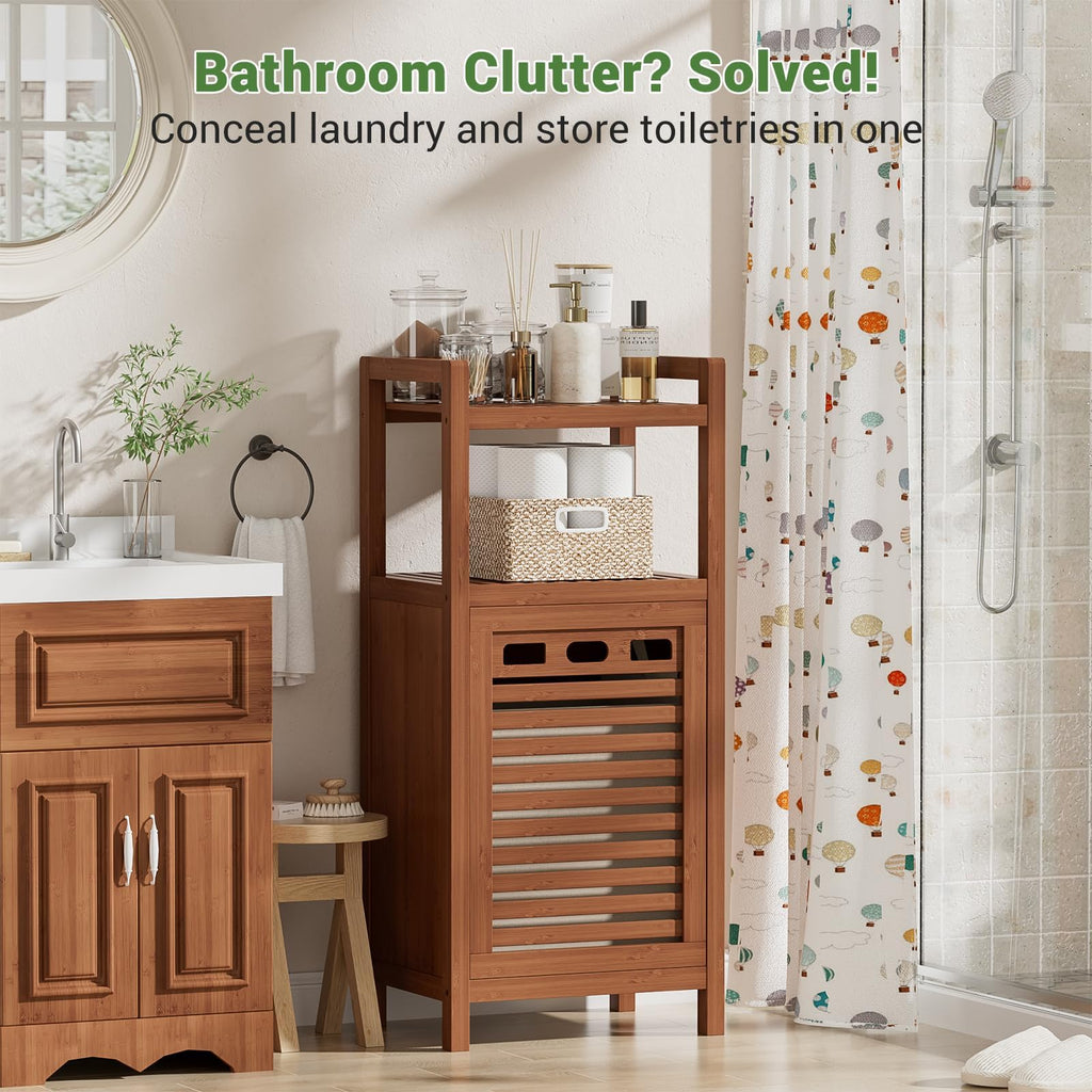 Bamboo Tilt Out Laundry Hamper Cabinet with Removable Bag, Walnut