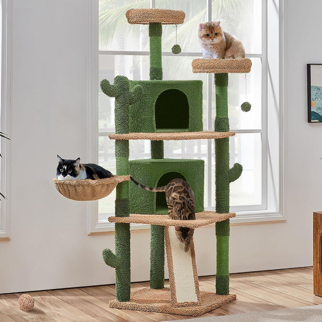 66in Cactus Cat Tree Tower Sturdy for Large Cats