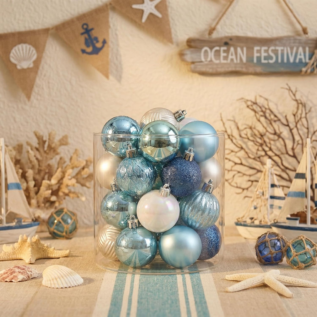 Summer Ornaments for Tree, Shatterproof Ball Ornaments for Christmas in July Tree Decorations, 1.18 Inch Teal - Set of 25
