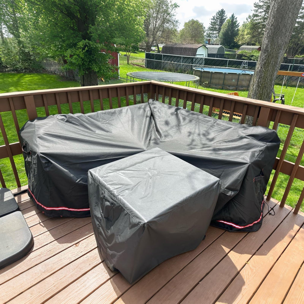 Patio Sectional Sofa Cover, Outdoor Heavy Duty Durable UV Water Resistant Anti-Fading L Shaped Couch Cover, Black