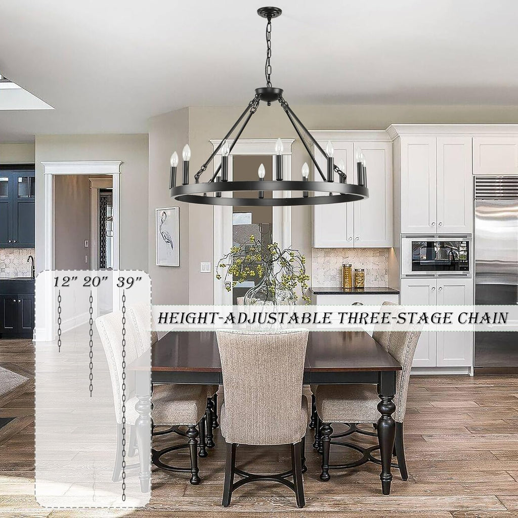 Inspired Camino Style Chandelier - Black Wagon Wheel Chandelier 32 inch,12-Light Farmhouse Wagon Wheel Chandeliers Round Industrial Ceiling Light fixtures for Outdoor Porch high Ceilings Living Dining Room Foyer Entryway A105-B0C6WP8KRW