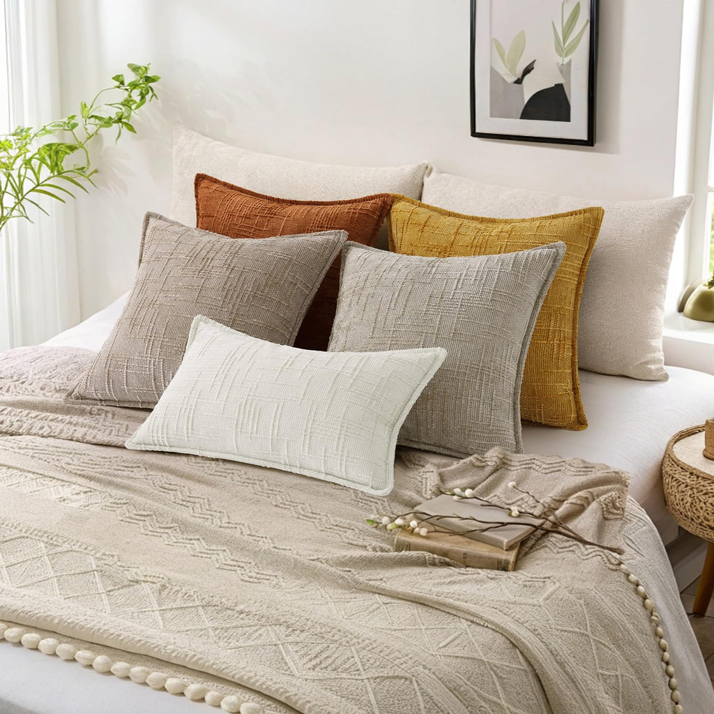 Chenille Fall Throw Pillow Covers 26x26 Set of 2, Mustard Yellow