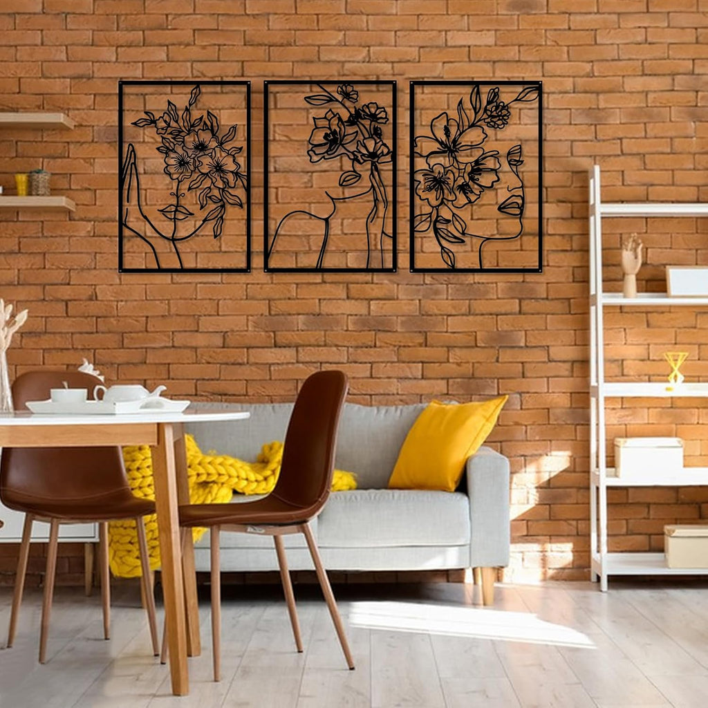 Black Metal Wall Decor Minimalist Abstract Metal Wall Art - Set of 3