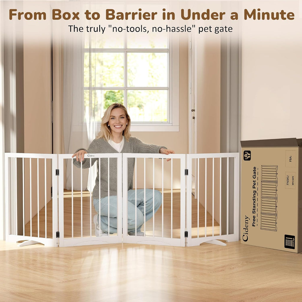 Free Standing Dog Gate Indoor, Foldable Dog Gate for Doorways Stairs