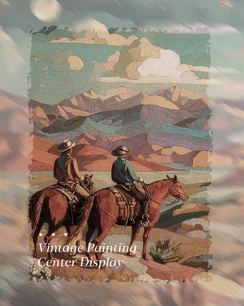 Classic Framed Canvas Wall Art, 24x36 Inch Large Cowboy Painting Treasure Hunter Artwork Decor, Western Vintage Sky