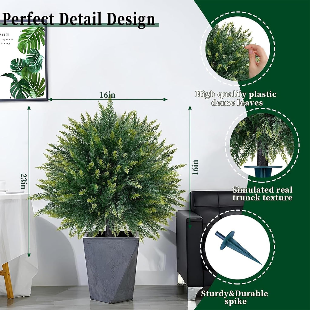 4 Pack Artificial Cedar Topiary Ball Trees with Ground Spike, 23"