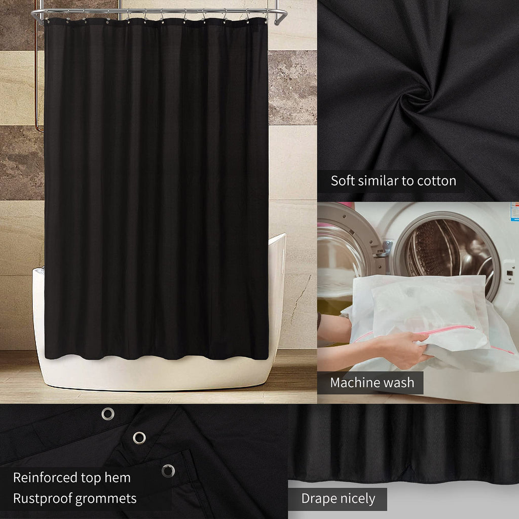 Extra Long Waterproof Fabric Shower Curtain Liner Black 72x84