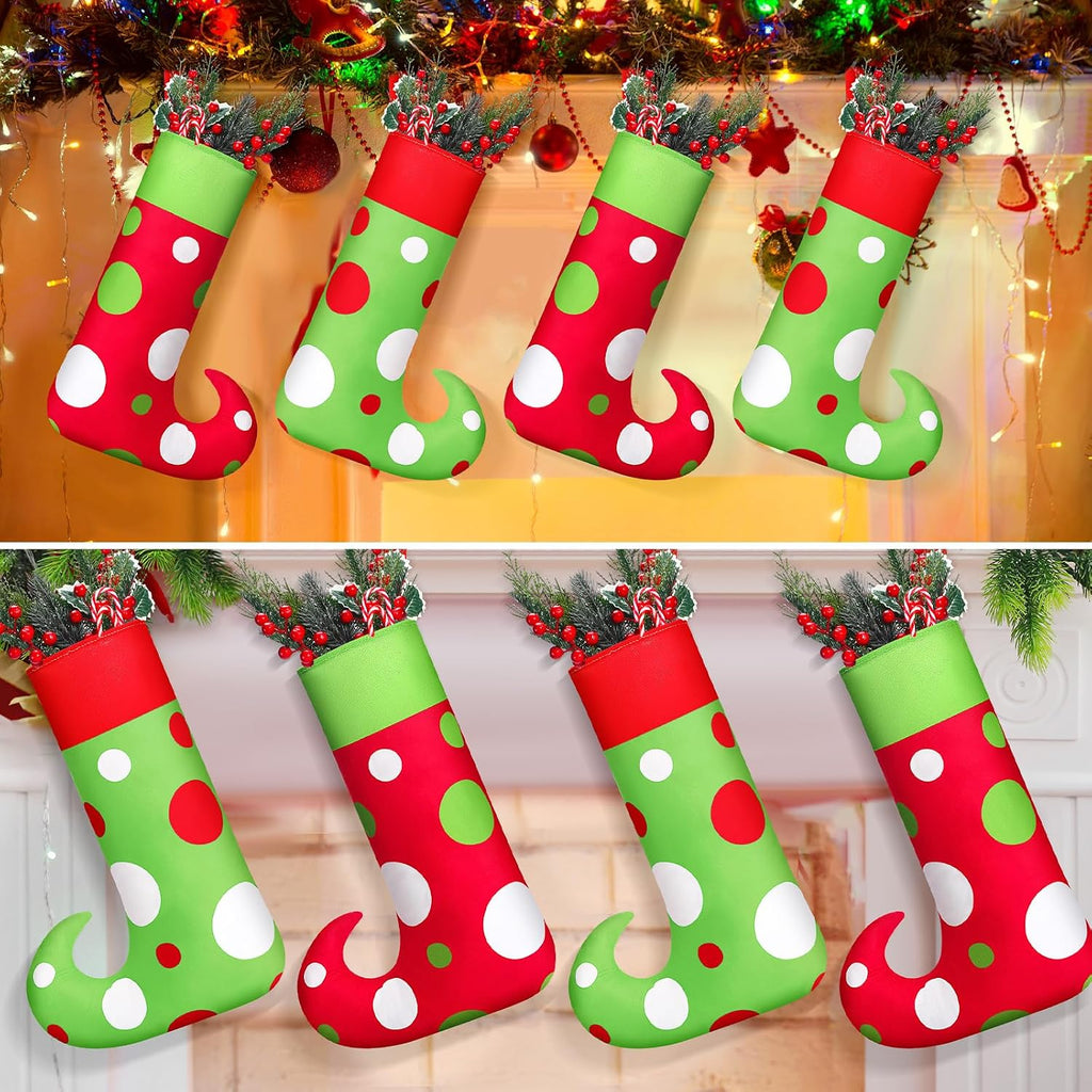 Inch Large Elf Christmas Stockings Red Green Xmas Decor - Set of 8