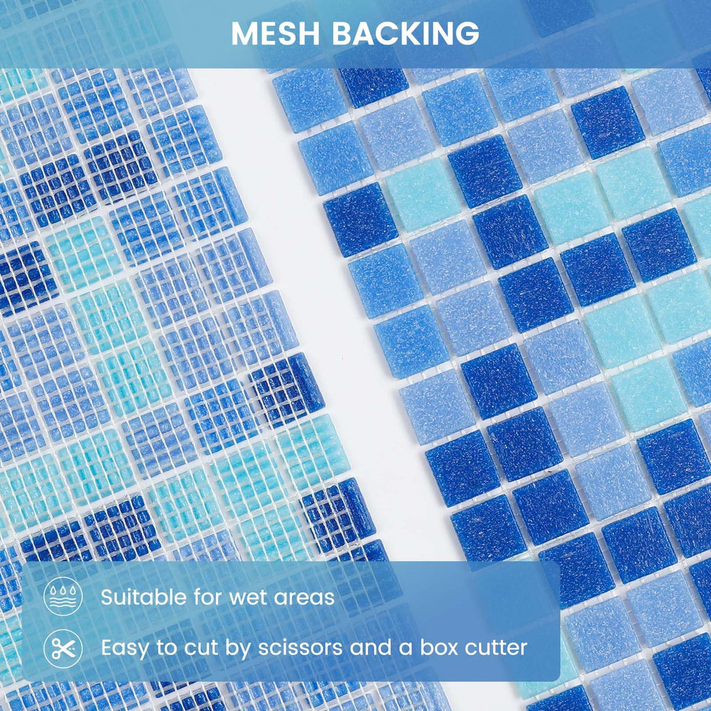 Glass Mosaic Pool Tile Backsplash 12 Inch 10P Dark Blue