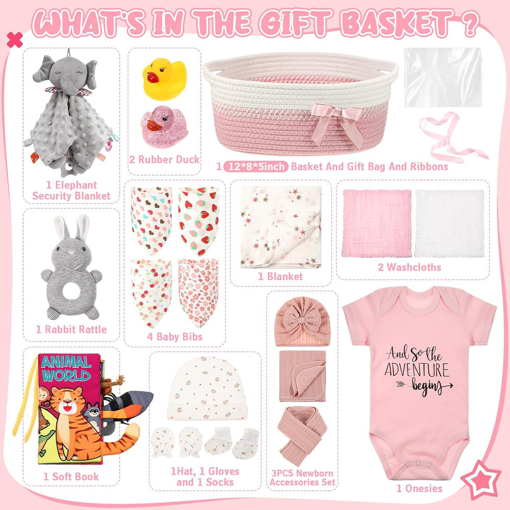 22 Pcs Baby Girl Gift Basket, Baby Shower Gifts Essentials Stuff