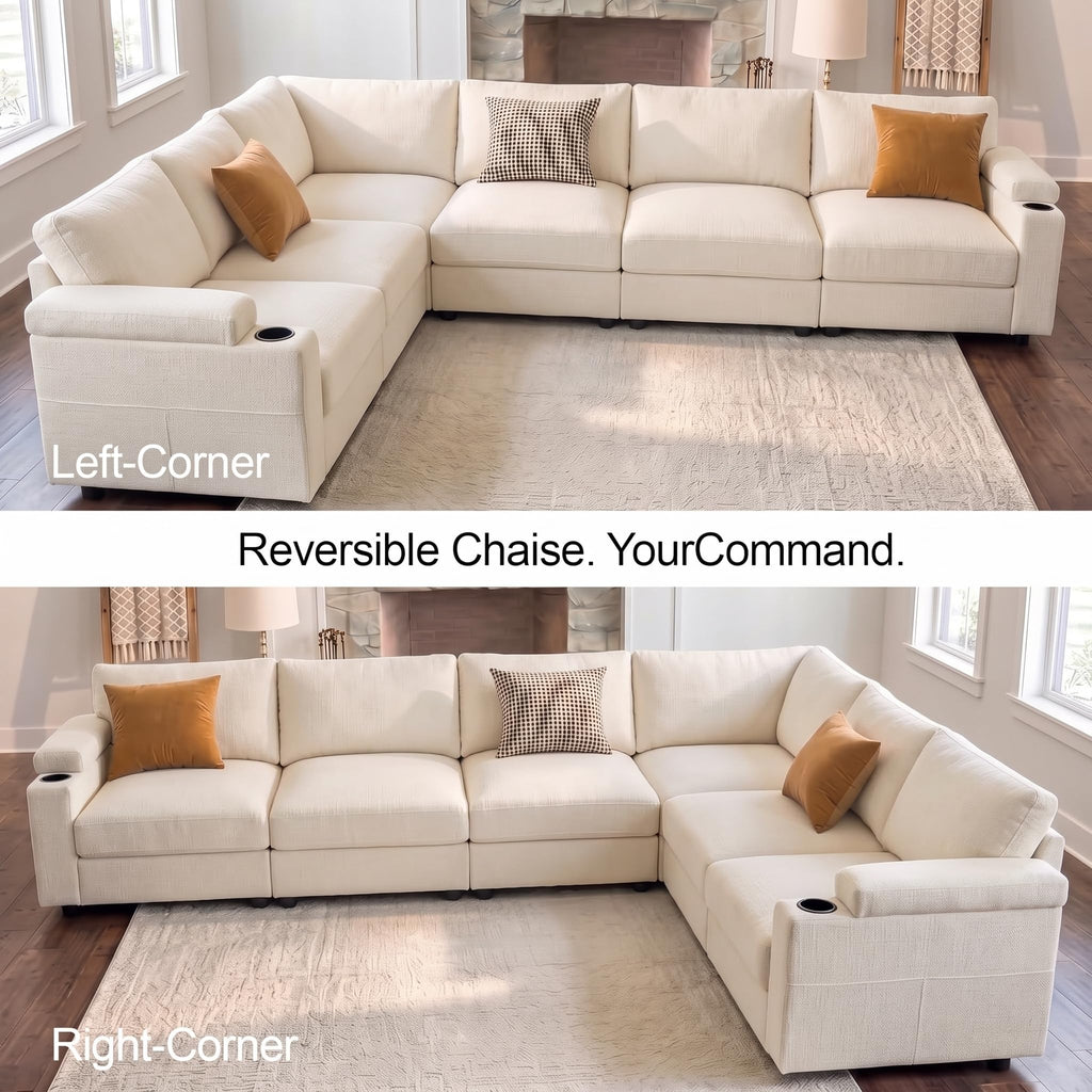Sectional couches, Oversized Modular Cloud U Shaped Couch, FSC Certified Chenille, Removable Chaise Sofa (Beige, L