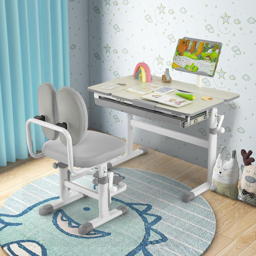 Children's Desk Height Adjustable Children's Desk Tilt Adjustable with Drawer & Measuring Ruler, Student Desk