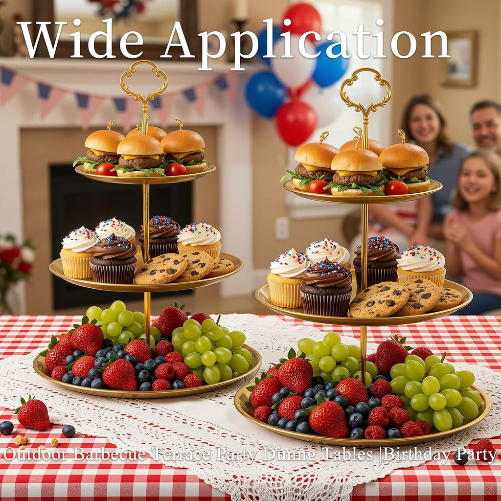 Gold cupcake stand, 3-Tier Stainless Steel, Detachable, 4 Foot Pads - Set of 3