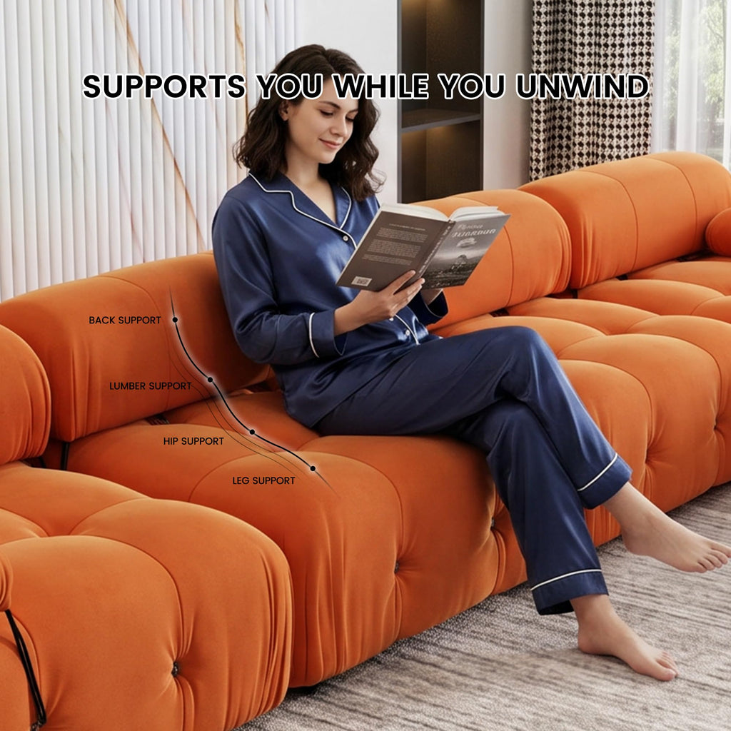 Modern Velvet Sectional Sofa, L Shape Minimalist Modular Sofa, Convertible Couches