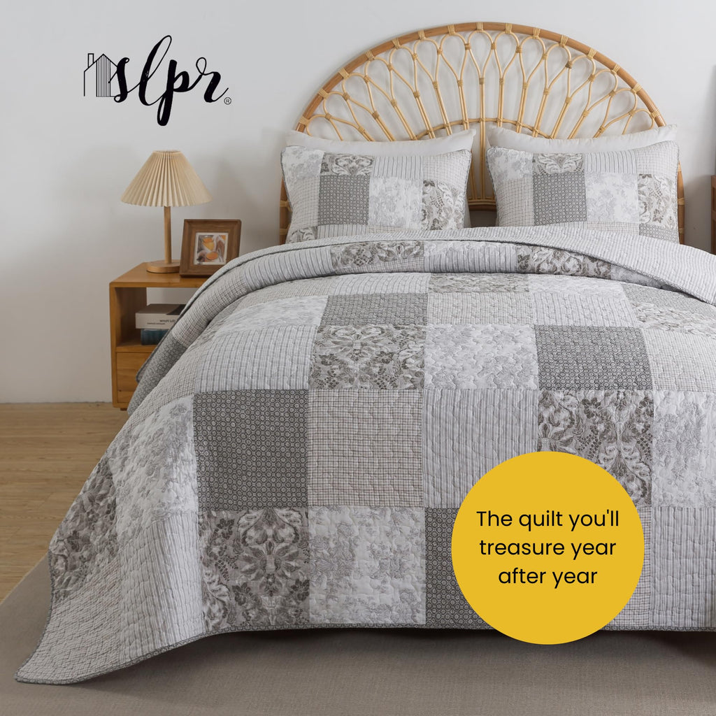 Silver Linings Patchwork Gray Cotton Quilt Set, with 1 Sham