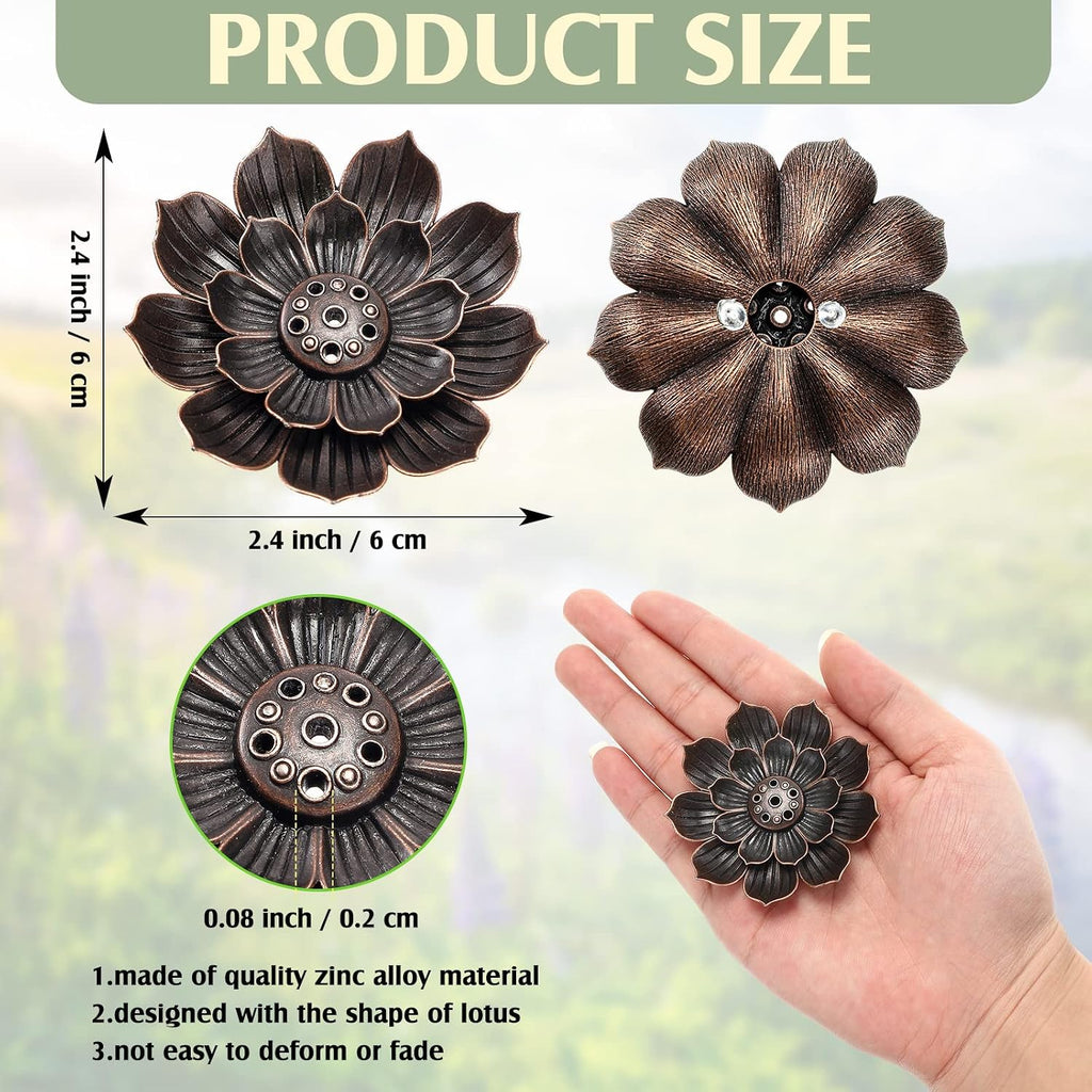 Lotus Incense Holder Ash Catcher for Sticks, Retro, Bronze - Set of 30