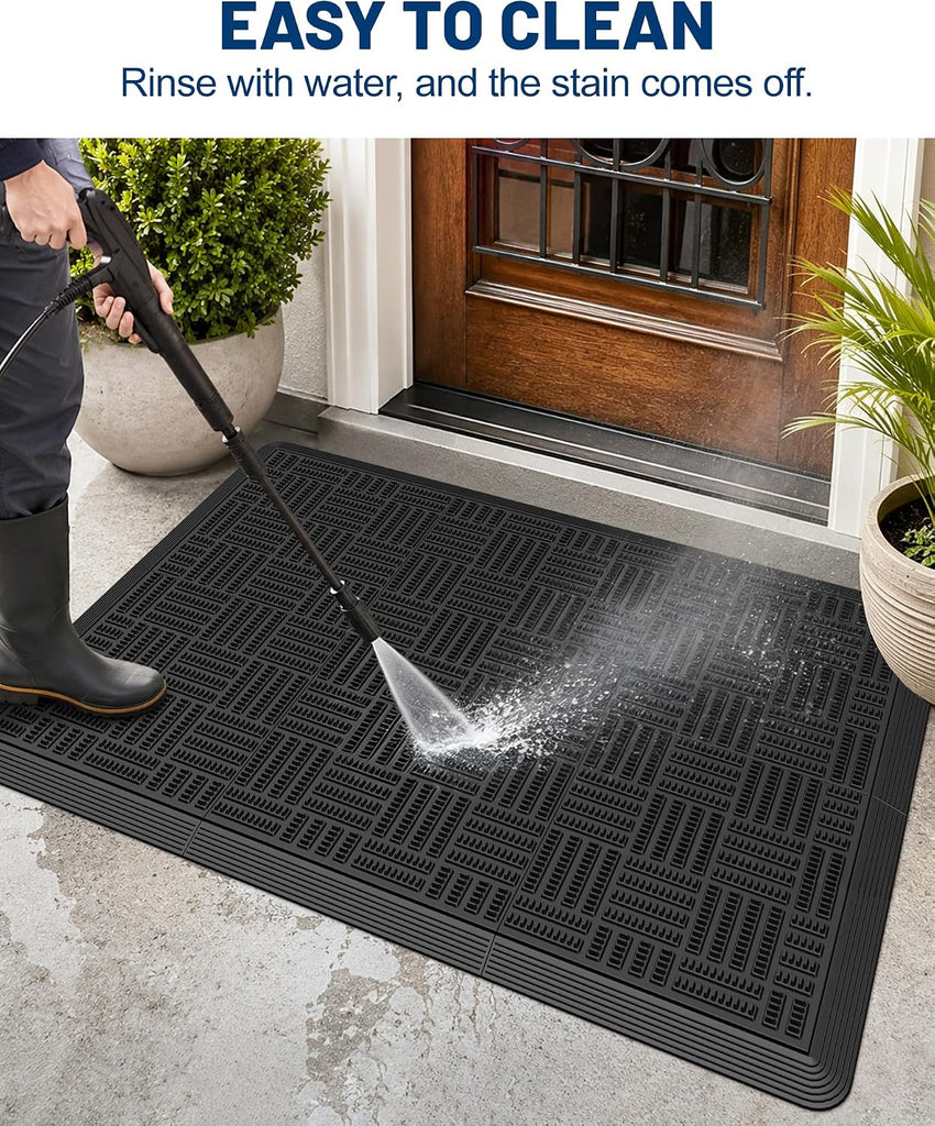 Doormat Outdoor Entrance Rubber Floor Mat 34" X 22.5" Heavy Duty | Interlocking Non-Slip All Weather Mat for Front