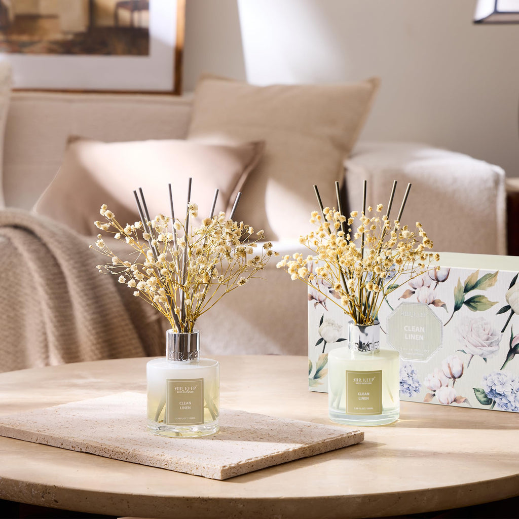 Reed Diffuser 3.38 oz (100ml) 2pk, Clean Linen Scented Reed Diffuser Set, Reed Diffuser & Oil Diffuser Sticks