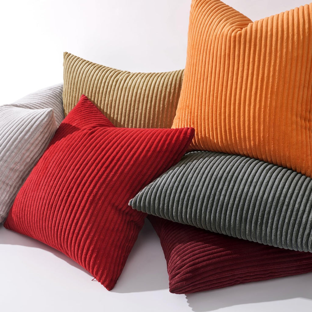 Soft Corduroy Throw Pillow Covers 18x18 Christmas Red - Set of 2