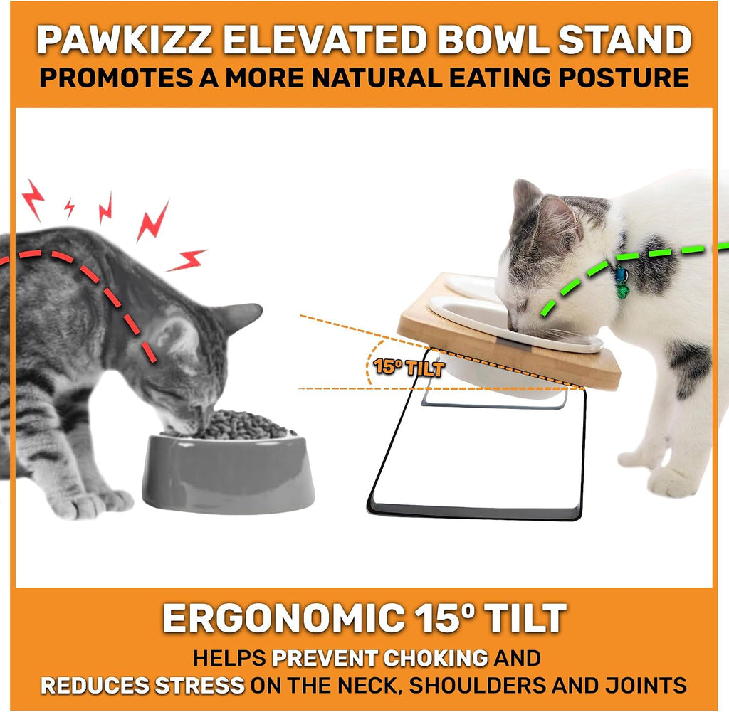 Elevated Cat Bowl Stand for Food and Water - Anti-Vomit Raised Feeding Station with Tilted Stand - Removable Round