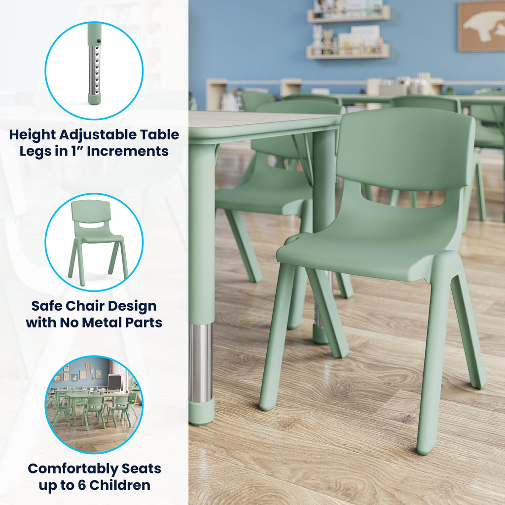7-Piece Kids Activity Table and Chair Set, Light Gray/Sage