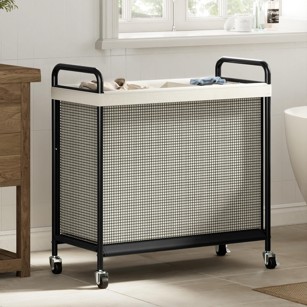 Rolling Laundry Hamper 3 Section, 120L Laundry Basket with Wheels