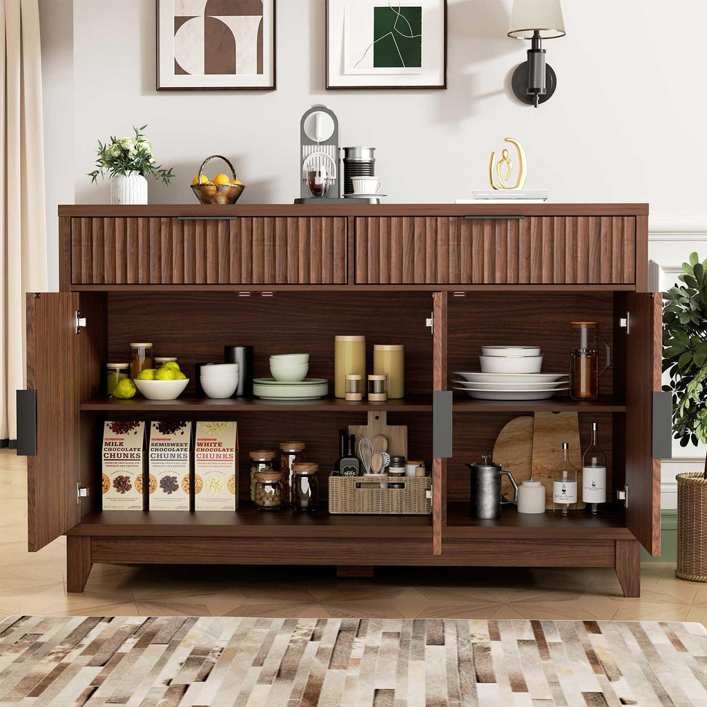 47.2" Modern Fluted Sideboard Buffet Cabinet with Storage, Walnut