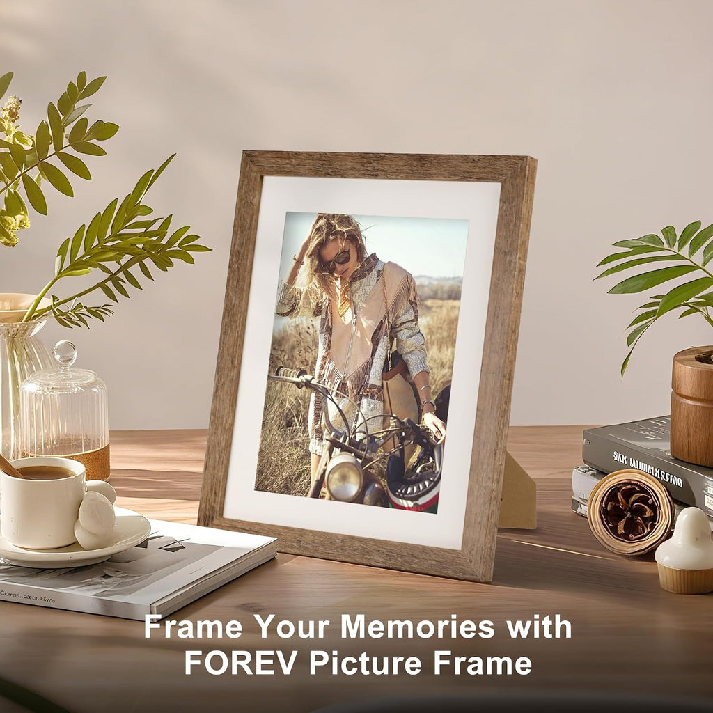 8x10 Picture Frames with 6x8 Mat Set of 6, Rustic Brown | Wood Grain Design, Wall Mounting or Tabletop Display, for
